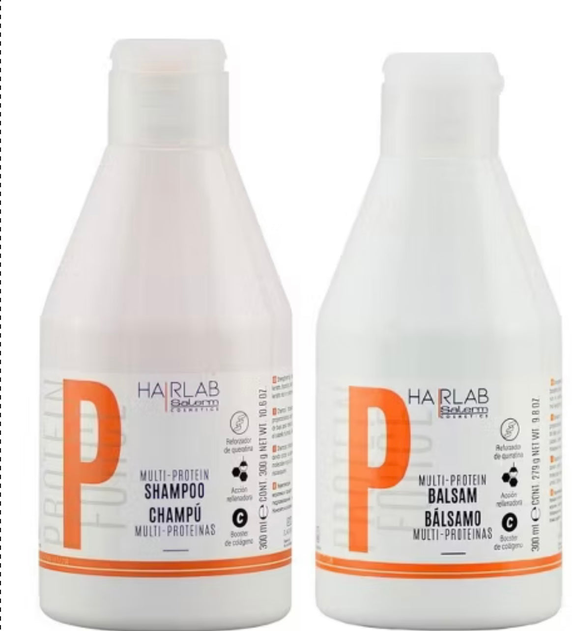 Salerm Cosmetics Hair Lab MULTI-PROTEIN Shampoo (10.6 oz) & Balsam Conditioner (9.8 oz) Hairlab DUO SET Kit Bundle