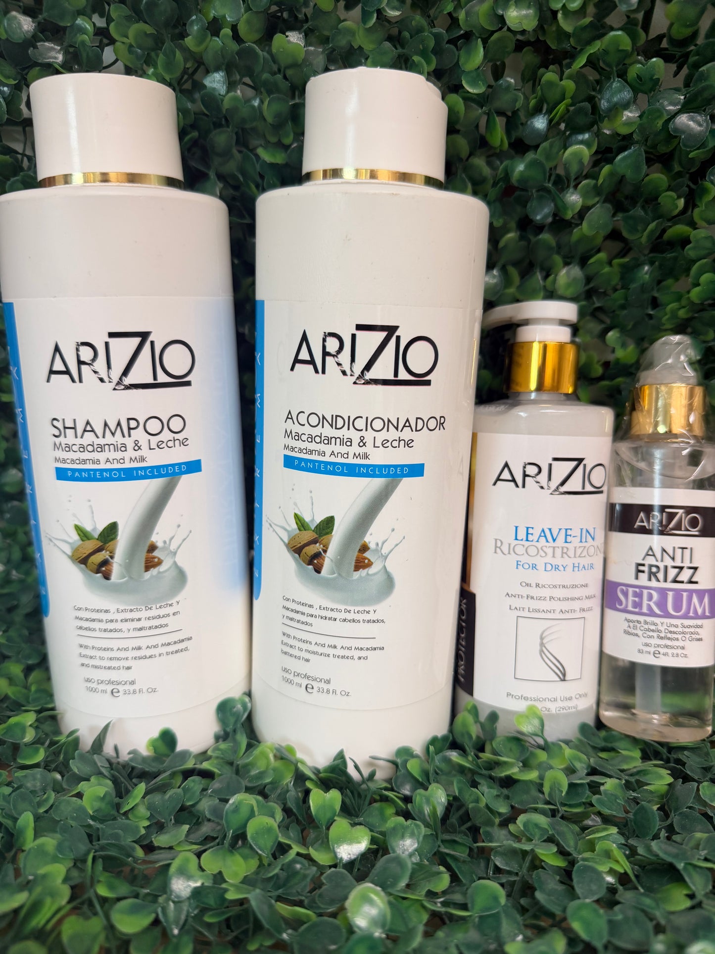 Kit AriZio Shampoo 33.8oz, Acondicionador 33.8oz, Leave In 9.8oz y Serum 2.8oz