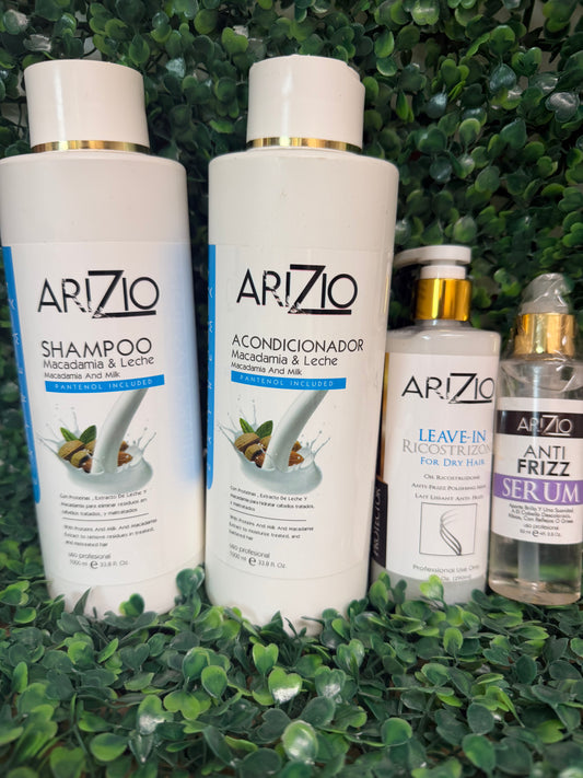 Kit AriZio Shampoo 33.8oz, Acondicionador 33.8oz, Leave In 9.8oz y Serum 2.8oz